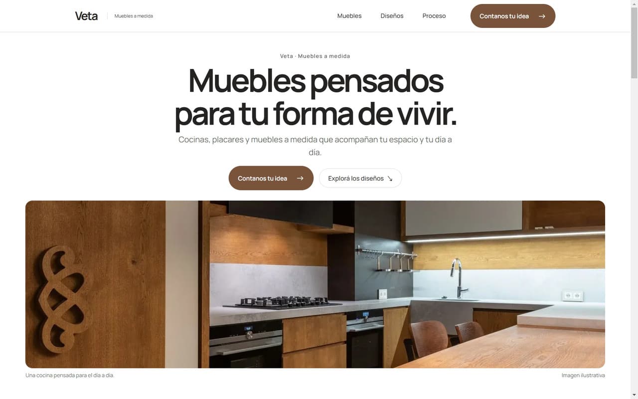 Captura de Veta, demo de sitio institucional de muebles a medida desarrollada por TUWEBHOY